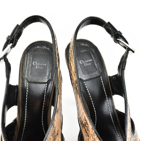 DIOR: Beige, Leather "Snakeskin" Platform Heels - Picture 7 of 10
